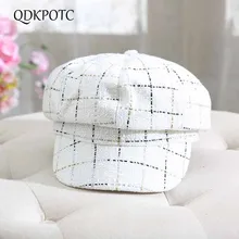 QDKPOTC высокое качество береты ретро золотой проволоки клетчатая шляпа для женщин Чистый хлопок восьмиугольная кепка Женская мода Досуг кепка газетчика