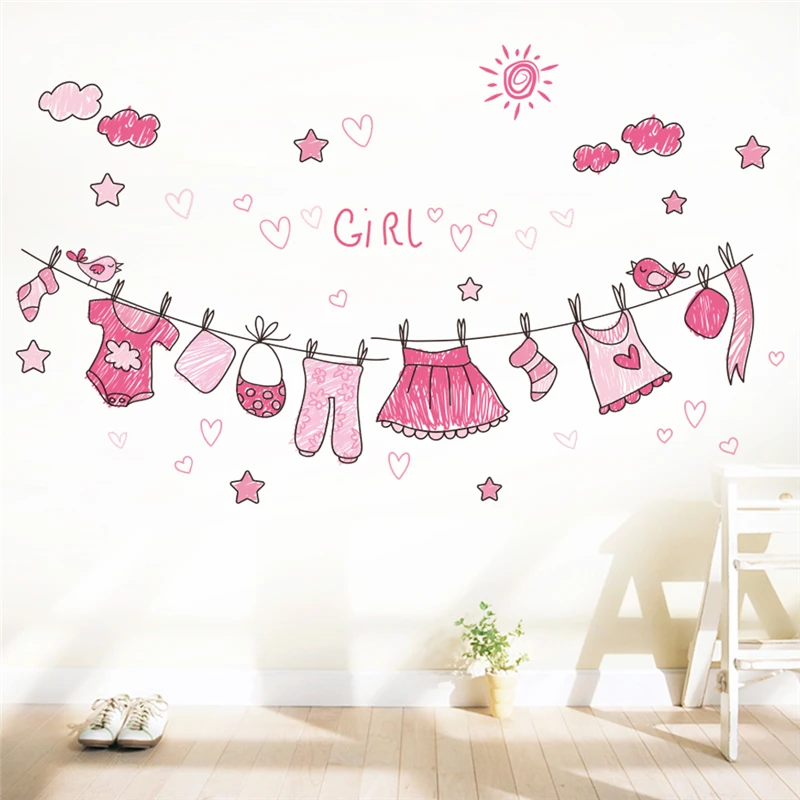 Солнечный день розовая одежда наклейки на стену для детских комнат домашний