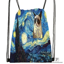 Пользовательские Винсента Ван Гога Звездная ночь походная сумка на шнурке милый рюкзак для детей(черная спина) 31x40 см#180531-03-52