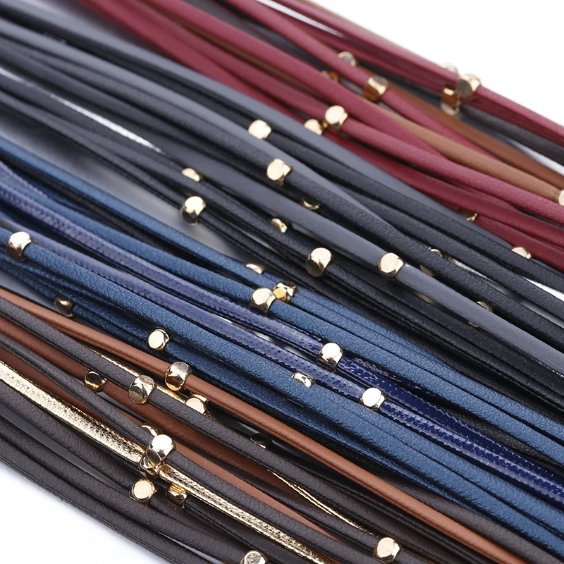 ALLYES Metal Beads Genuine Leather Bracelets For Women Men Fashion Slim Strips Boho Multilayer Wide Wrap Bracelet Femme Jewelry leather braided bracelet leather bracelet pearl leather bracelet