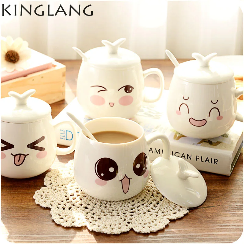 

HOT Cheap NEW Free shipping cartoon cute lovers mug cup glass ceramic cup personalized expression cup with handle lid and spoon