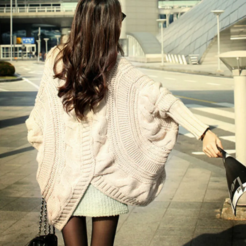 

Irregular Bat Sleeves Twisted Knitted Cardigan Woman Autumn 2019 Spring Solid Long Cardigan Women Tops Womens Winter Sweaters
