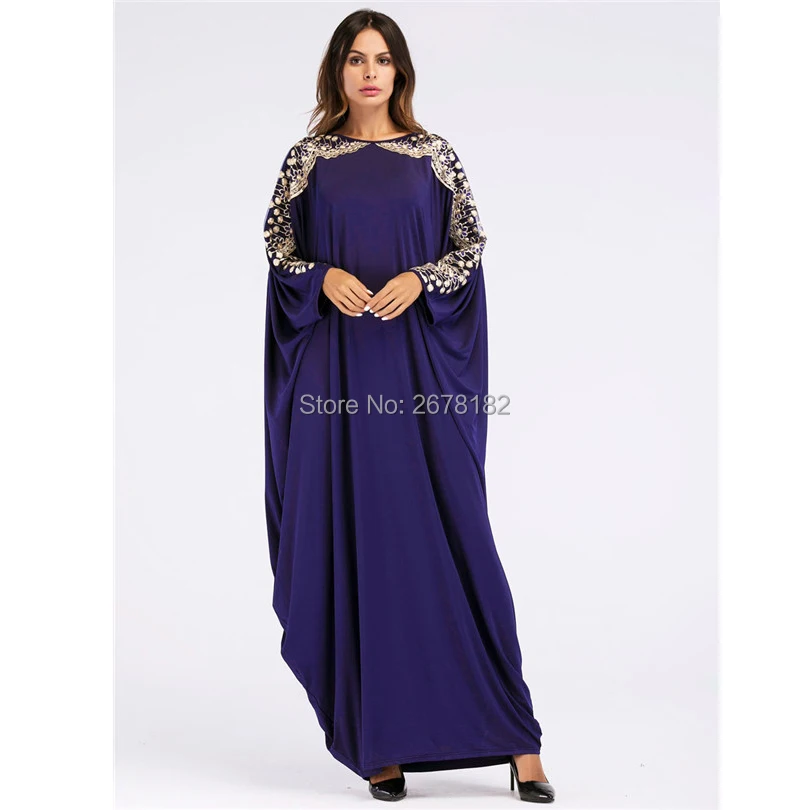

Casual Muslim Abaya Embroidery Sequined Maxi Dress Bat Sleeve Kimono Long Robe Gowns Ramadan Middle East Arab Islamic Clothing