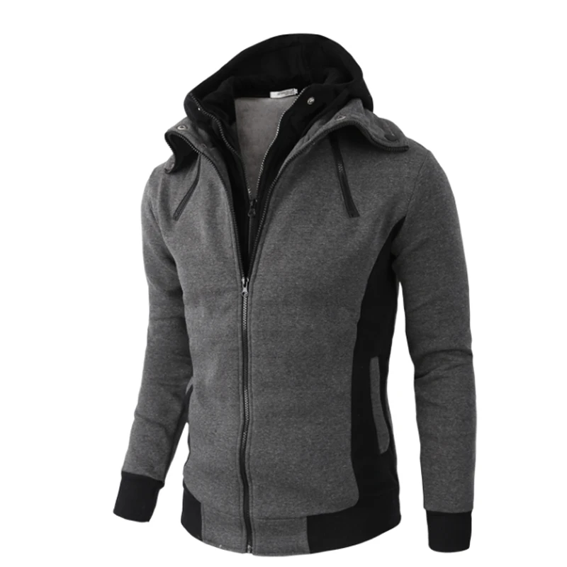 

Fashion Men Hoodies Winter Thickend Warm Long Sleeve Casual Cardigan Fake Two Pieces Slim Hombre Streetwear Coat LB