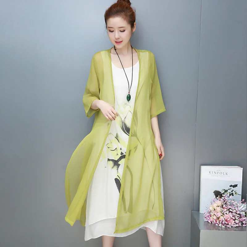 Летнее платье миди с цветочным принтом и рукавами 3/4 - Цвет: green
