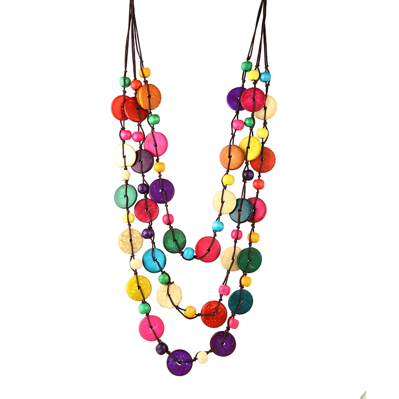

bohemia ethnic multicolors round coconut shell knitted necklace
