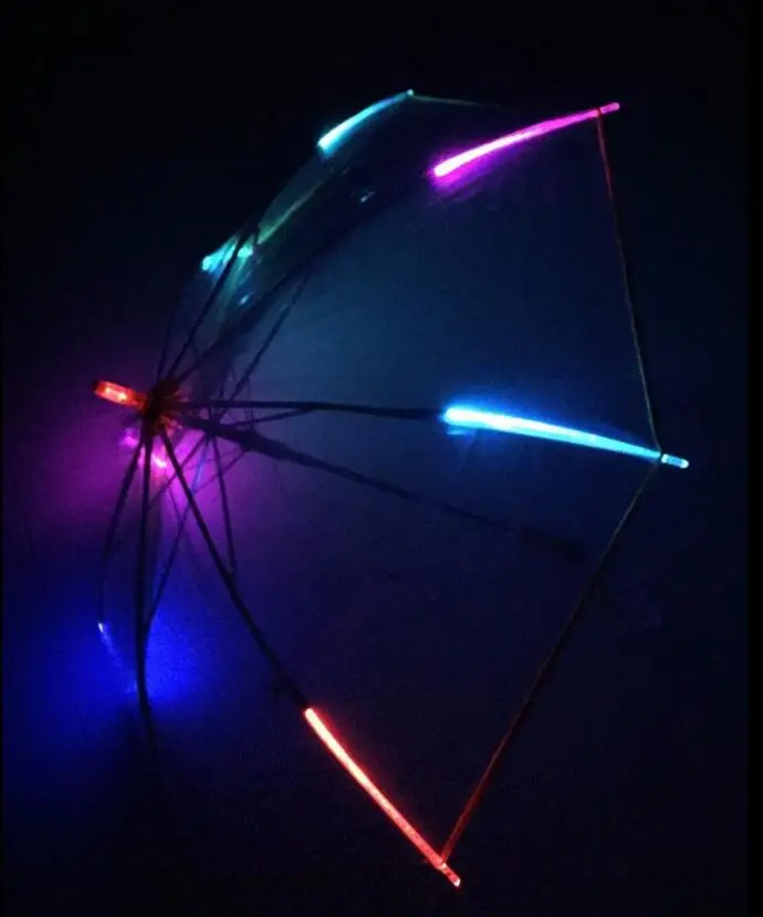 

2016 Hot Sale Dark Night Safe Umbrellas Light-Up High-Quality LED Flashing Colorful Transparent Umbrella with Flashlight