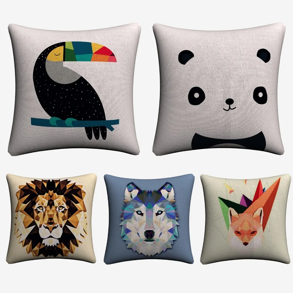 Minimalist Geometric Panda Lion Animal Decorative Pillow Cover For Sofa Home Decor Linen Cushion Case 45x45cm Throw Pillow Cases