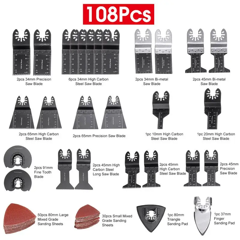 108 шт Осциллирующий Инструмент, дисковые пилы, металл, дерево, ПВХ, режущий инструмент для реноватора, электроинструмент Fein Multimaster Dremel