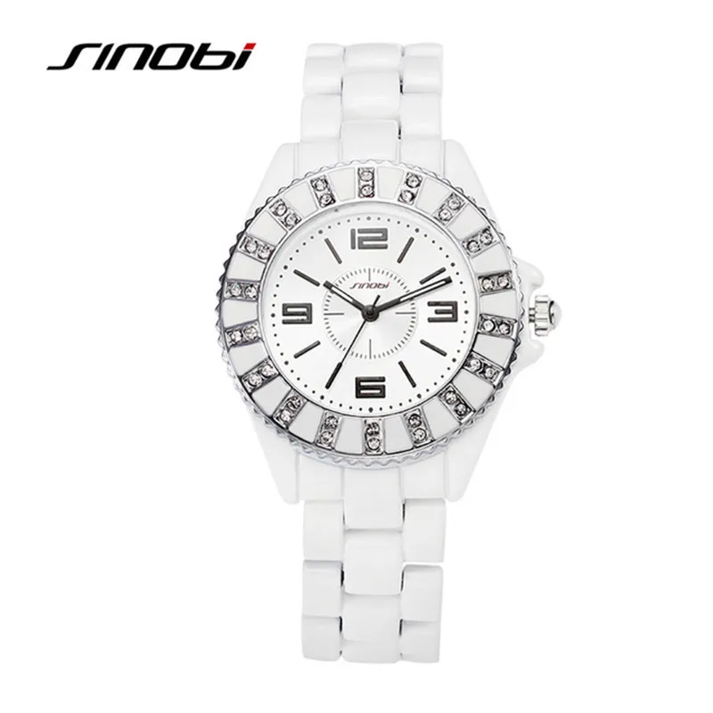 SINOBI Ceramic Watch Fashion Casual Women Quartz Watches Relojes Mujer Luxury Wristwatches Girl Elegant Dress Clock