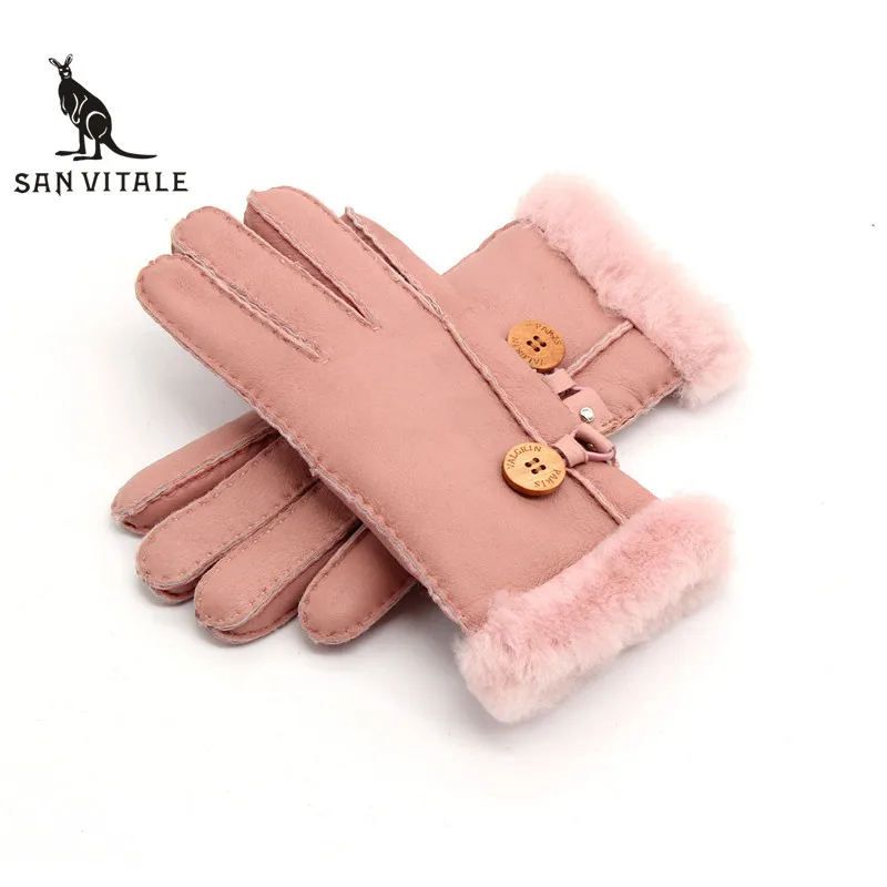 

Gloves Women'S Mitten Winter Warm Fur Leather Thick Fashion Glove Sheepskin Casual Wool Clothing Accessories Apparel Plaid Wool