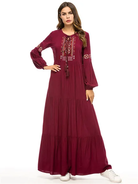Абая Катара ОАЭ турецкий исламский Малайзийский гофрированный мусульманский хиджаб платье Абая для женщин халат Musulmane кафтан одежда из Дубая - Цвет: Красный