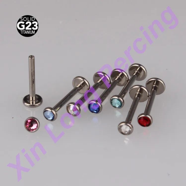 Mixed 14 Colors Gem Internally Threaded Titanium G23 Labret 16g(1.2mm