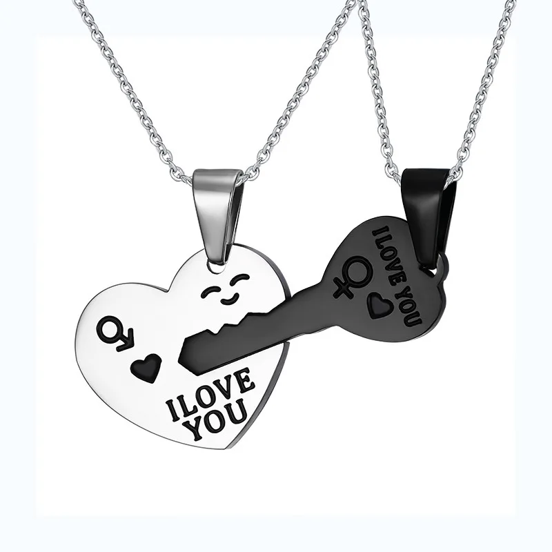 

stainless steel heart and key shape L LOVE YOU couple necklace for lovers