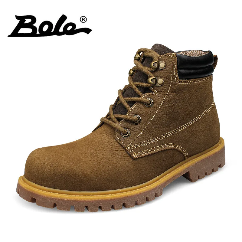 

BOLE Handmade Genuine Leather Men Boots Winter High Top Lace Up Men Tooling Boots Fashion Flats Men Ankle Boots Large Size 36-48