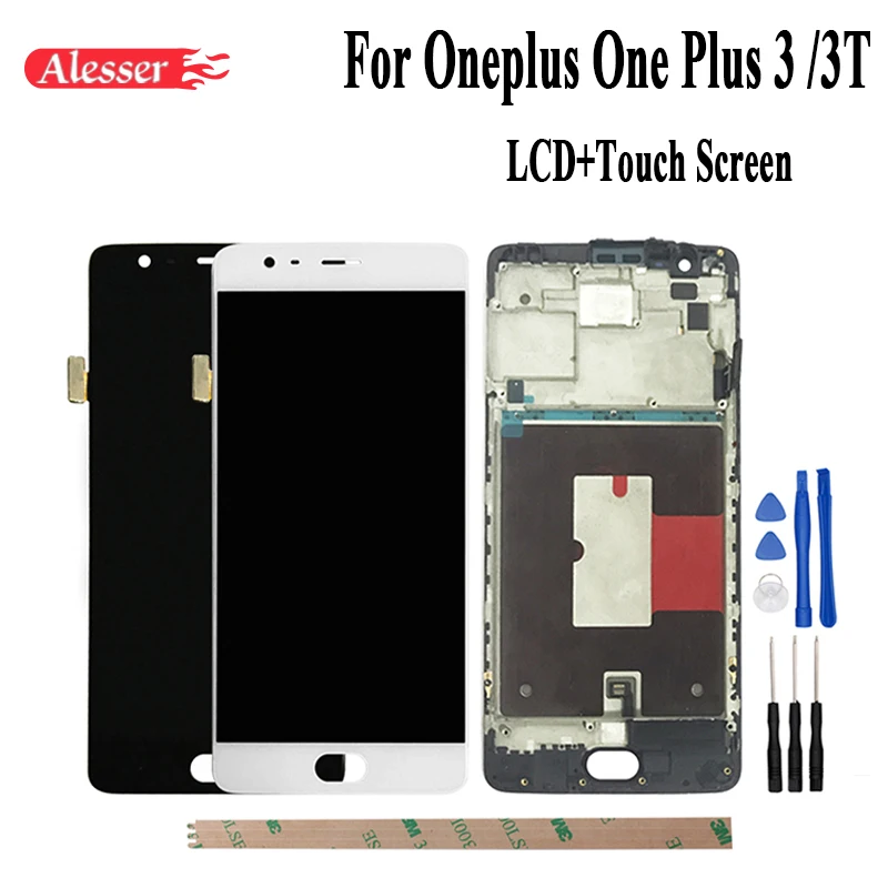 

Alesser For Oneplus One Plus 3 3T LCD Display and Touch Screen With Frame Assembly Repair Parts Replacement Accessory +Tools