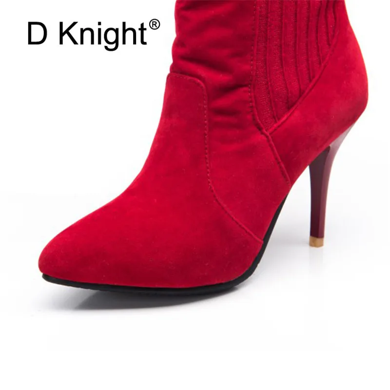 Fashion Elastic Ankle Sock Boots Stretch Thin High Heels Women Winter Sexy Black Booties Pointed Toe Women Pumps Plus Size 33-43 (10)