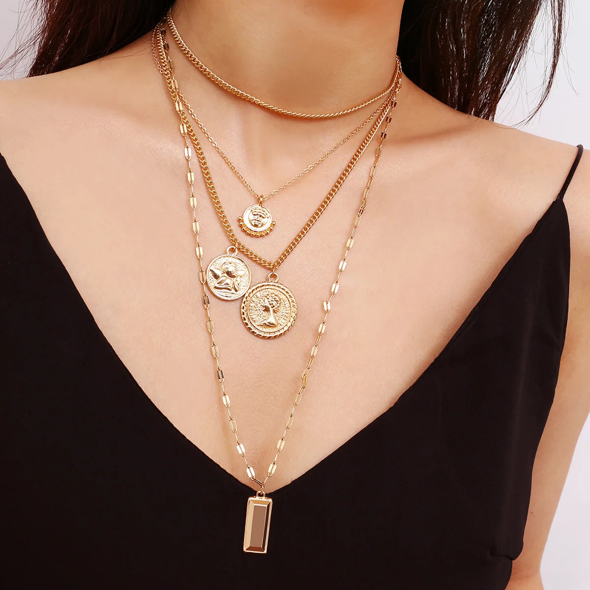 

Personalized Women Choker Necklace Religious Behalf Holy Angel Pendant Multi Layer Women Necklace