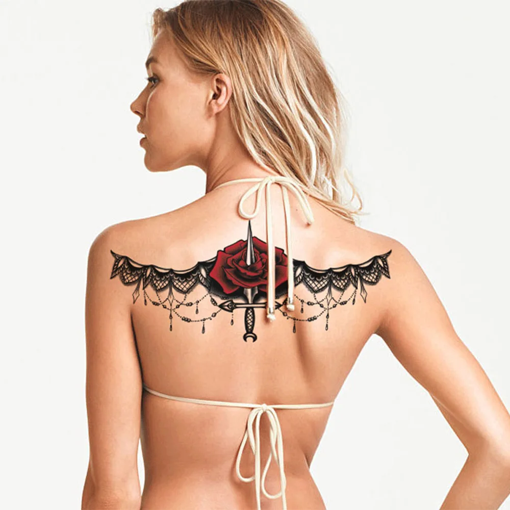 5pcs a Lot Women Breast Sexy Tattoo Sticker Red Rose Pattern Back