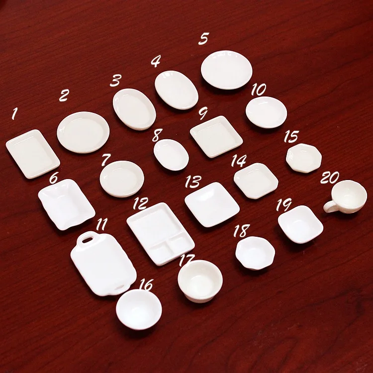 

5pcs White plate Dishes Simulation Plates Miniature Pretend Play Kitchen Toys Dinner Tableware Doll House Accessories Kids Gift