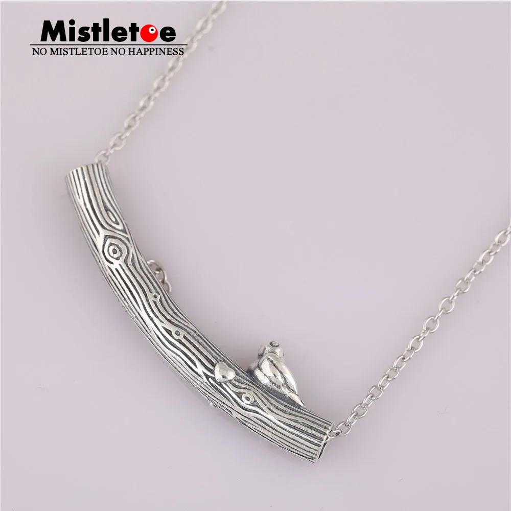

Mistletoe Authentic 925 Sterling Silver Spring Bird Curved Bar Necklace Fit European Jewelry