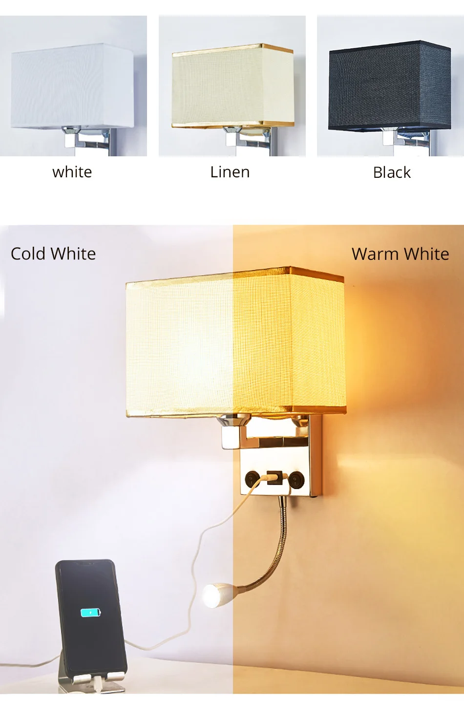 Светодиодный настенный светильник E27, современный прикроватный настенный светильник для спальни, гостиной, 7 Вт, 85-265 в, светильник для внутреннего ночного освещения