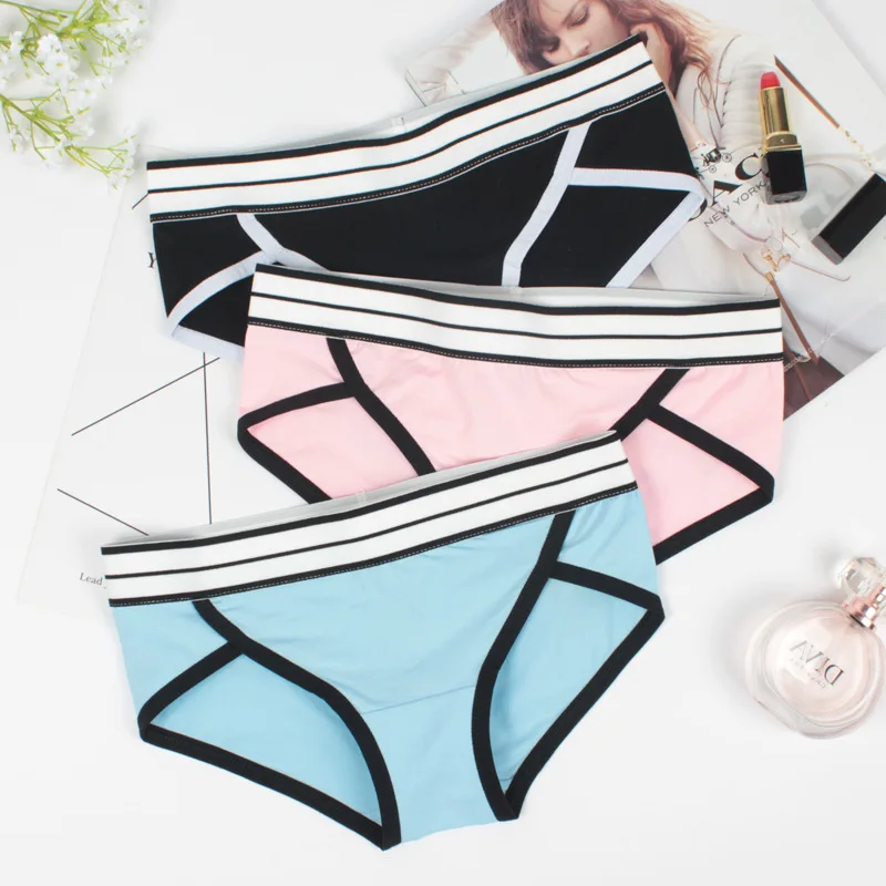 Women's Cotton Panties Striped Waistband Women Underwear Boxer