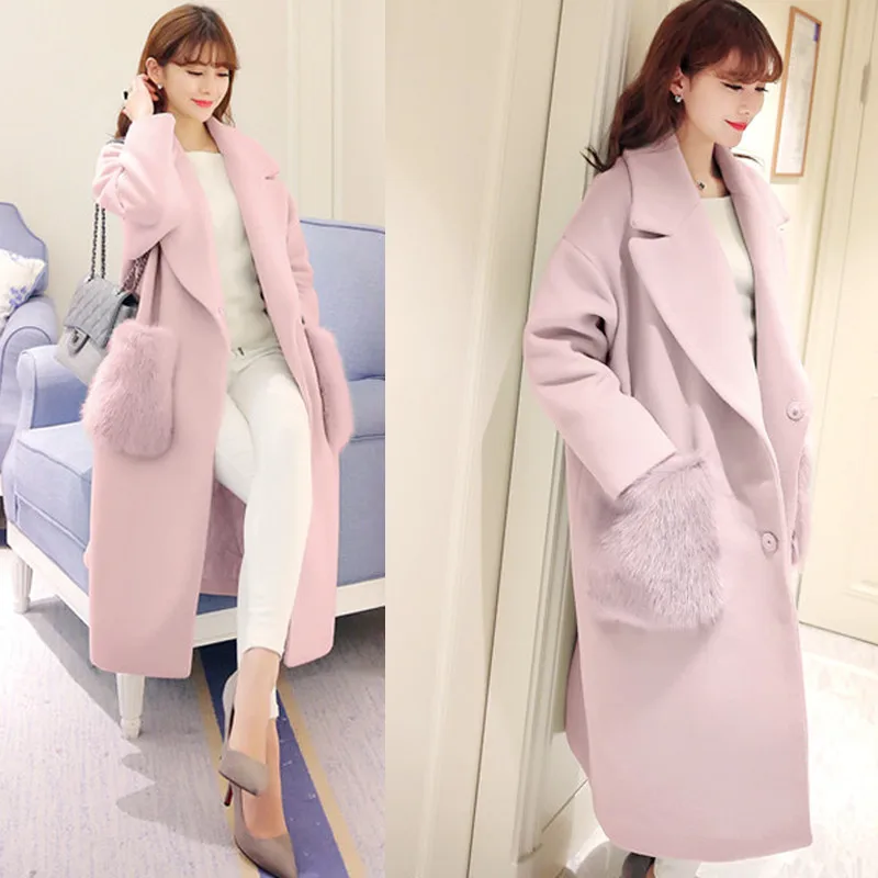 Новое осенне-зимнее женское Шерстяное Пальто, плотное теплое меховое пальто средней длины с карманами, шерстяное пальто больших размеров, L-5XL пальто TNLNZHYN E385