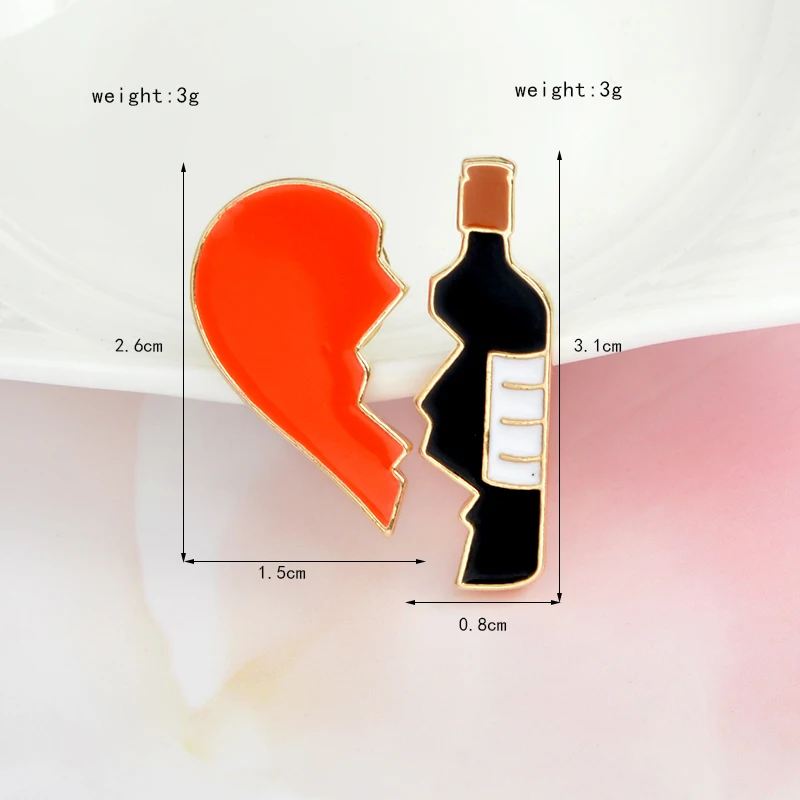 2 pz/набор, мультяшная любовь, вино, мозаика, брошь, разбитое сердце, бутылка вина, эмаль, булавка, сделай сам, свитер, джинсы, значок, пара, друзья, подарки