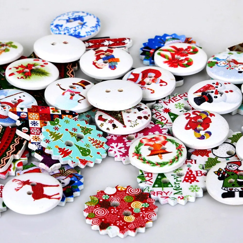 Colorful Round/Animal Natural Wood Buttons 50PCs Mix Shape Pattern Decorative Buttons 2-Holes for Sewing Scrapbooking Craft DIY