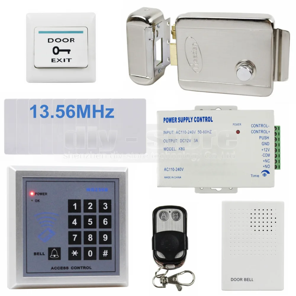 

DIYSECUR RFID 13.56 MHz IC Card Reader Keypad Access Control System Security Kit + Electric Lock + Remote Control MG236B