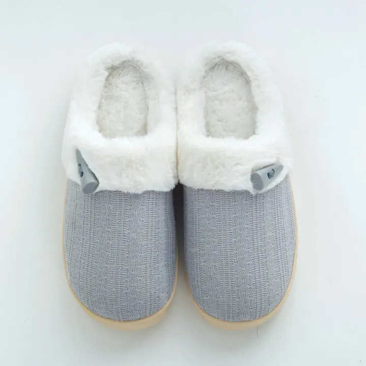 Unisex Comfort Knitted Cotton Slippers Washable Flat Closed Toe Ultra Lightweight Indoor Shoes TPR Non-slip Sole Slippers (1)