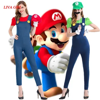 

Halloween Costumes women Super Mario Luigi Brothers Plumber Costume Jumpsuit Fancy Cosplay Clothing for Adult women