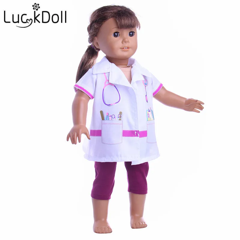 LUCKDOLL доктор Косплей Костюм подходит 18 дюймов Американский 43 см Кукла одежда аксессуары, игрушки для девочек, поколение, подарок на день рождения