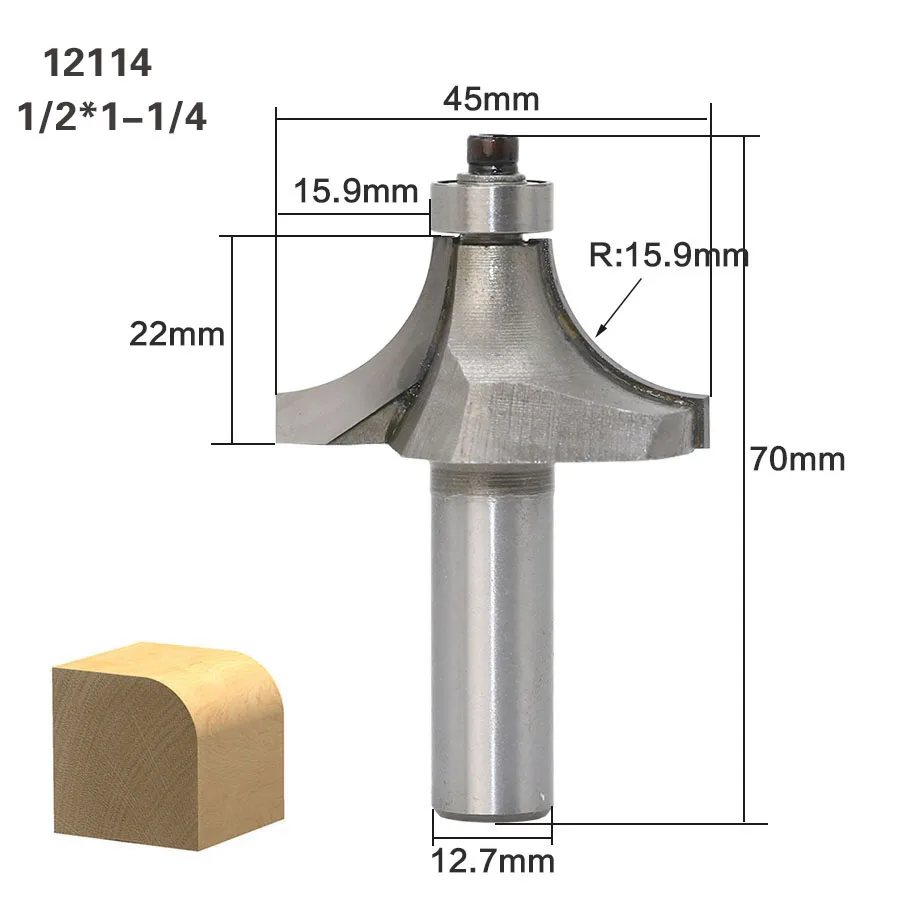 1 шт. круглый над фреза для отделки кромки бит-1/" Радиус-1/4" хвостовик деревообрабатывающий резак - Длина режущей кромки: 12114