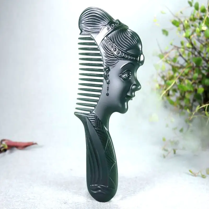 Natural Dark Green Jade Hand-Carving Beauty Theme Comb Beautiful Woman Ornament/Gift*Free Box | Дом и сад