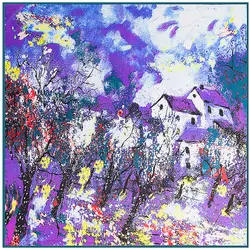 100 см * 100 см 2017 высокое качество большие площади Шелковый шарф сезон весна-лето живопись village дамы дом шарф женщины платок