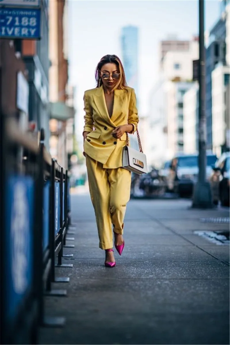 2019Jacket+Pants Women Business Suit Long Sleeves Blazer Female Office Uniform Ladies Formal Trouser Suits Single Breasted Pink - Цвет: Picture Style8