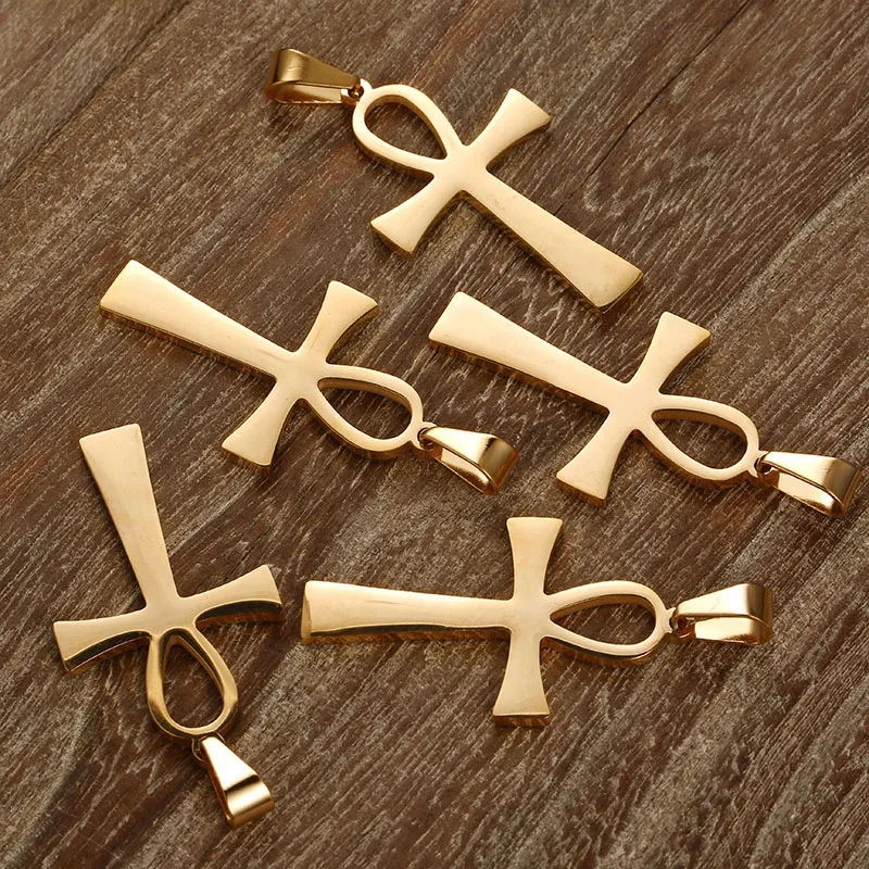 

100PCS 25mm*40mm Rose Gold Silver 4 Color Egyptian Ankh Stainless Steel Charms For Jewelry DIY Making Ankh Pendants Accessories