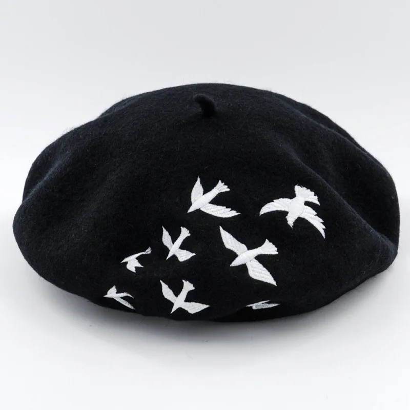 USPOP Hot Fashion women berets female wool beret casual wool thick warm winter hat cute bird embroidery berets painter hat