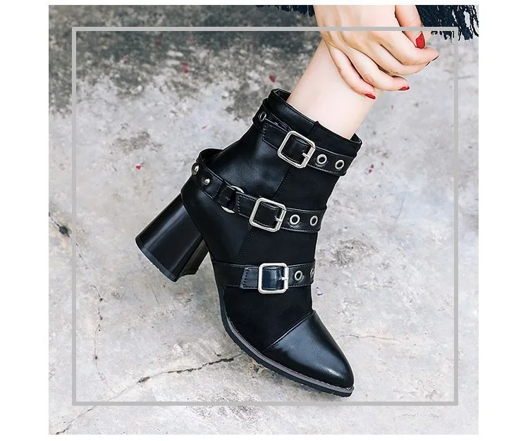 Ladies shoes ankle boots for women autumn winter high heels pointed toe punk martin boots plus size botas mujer chaussures femme