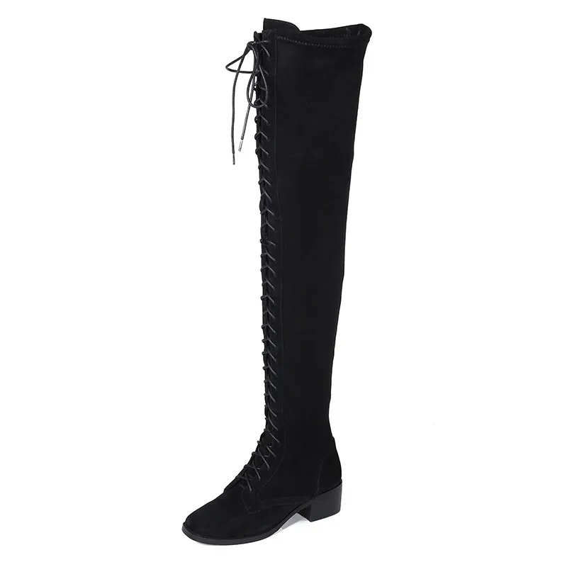 ASUMER new over the knee boots women square toe zip lladies boots cross tied mesh heels Motorcycle boots women big size