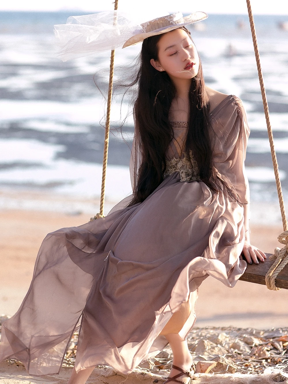 

LYNETTE'S CHINOISERIE Summer Original Design Women High Quality Silk Europe Vintage Style Flowing Silk Maxi Dresses