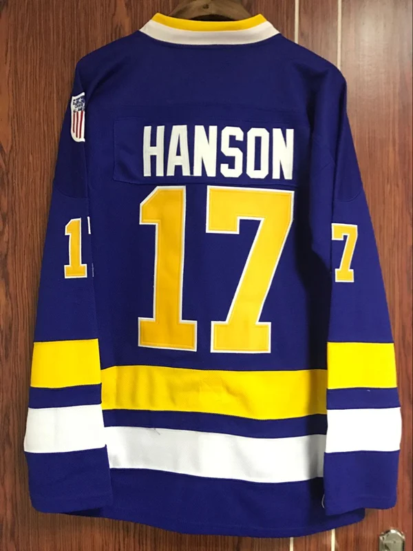 Top Quality Jack Hanson Charlestown Chiefs Jersey #17 Slap Shot Movie Hockey Stitched Blue S M L 