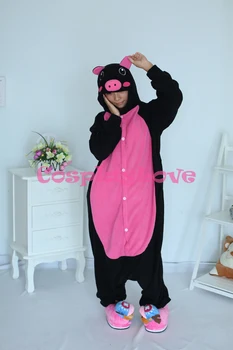 

Pink Belly Black Pig Pajamas Animal Cosplay Costume Kid Adult Pajamas Onesies Cartoon Sleepwear Sleepsuit