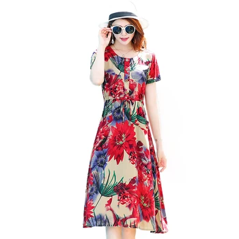

Women Summer Dress 2019 Casual Short Sleeve Floral Print beach Dress clothes vintage Elegant plus size boho Dresses Vestido