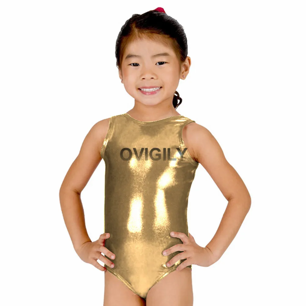 OVIGILY Kids Shiny Metallic Stretch Dance Leotards Girls Tank