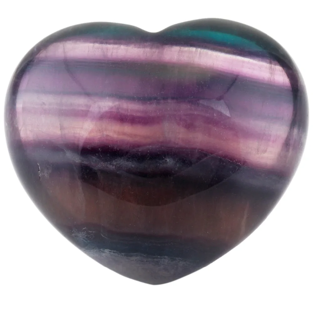 TUMBEELLUWA 1,5 "природного флюорита хрустальное сердце слоеное беспокоиться Карманный точильный камень, исцеление ладони Камень Чакра рейки