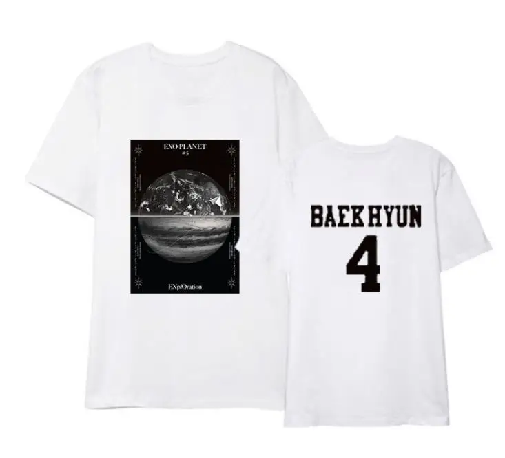 

New arrival kpop exo exo planet #5 member name printing o neck t-shirt for summer unisex short sleeve t-shirt 3 colors