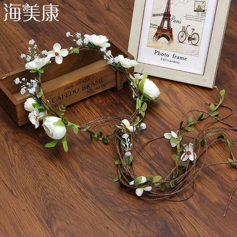 

Haimeikang Bohemian Wreath Hair Band Flower Crown Women Rattan Simulation Flower Headband Wrist Headwear Hair Accessories